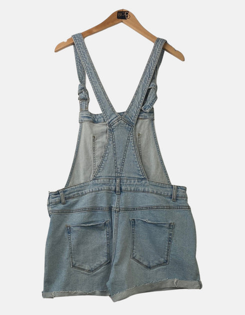 Distressed Denim Overall Shorts